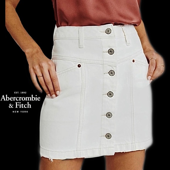 Abercrombie & Fitch White Denim Skirt Button Closure Natural/Hi Waist Sz 25 / 0 - Picture 2 of 11